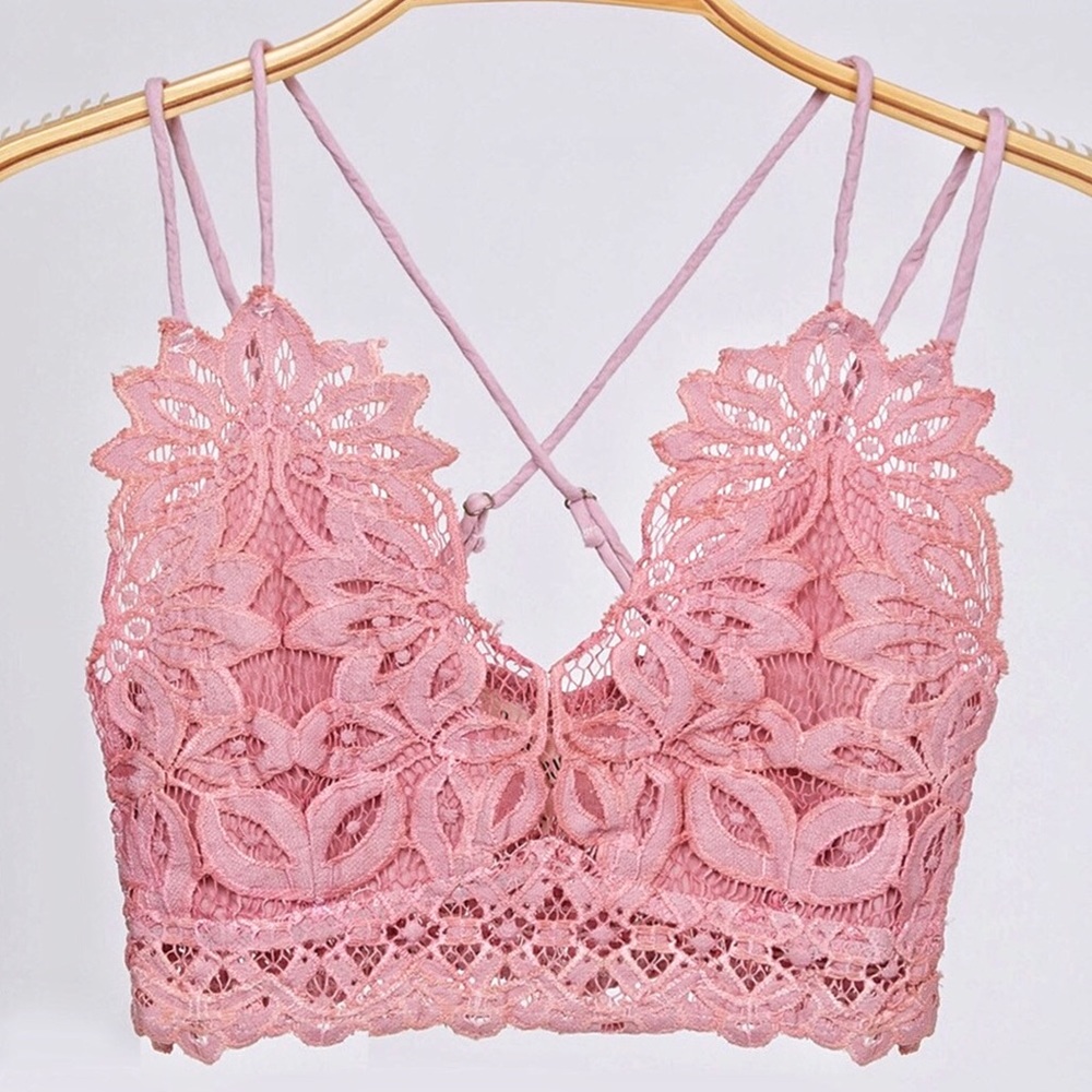 Double Strap Scalloped Lace Bralette Pink - Picture 2 of 5